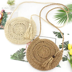 Summer Beach Shoulder Bag Round Rattan Circle Straw Bag Tassel Crossbody