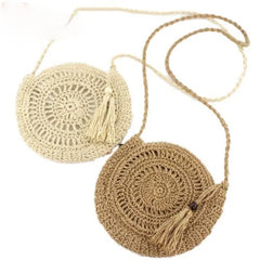 Summer Beach Shoulder Bag Round Rattan Circle Straw Bag Tassel Crossbody