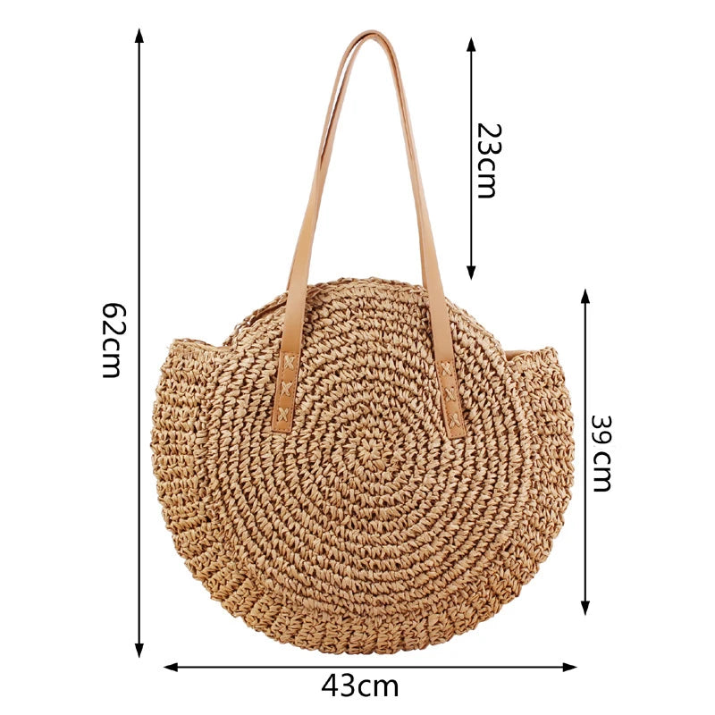 Round Straw Bags Women Shopping Bag Woven Circle Rattan Beach Handbags