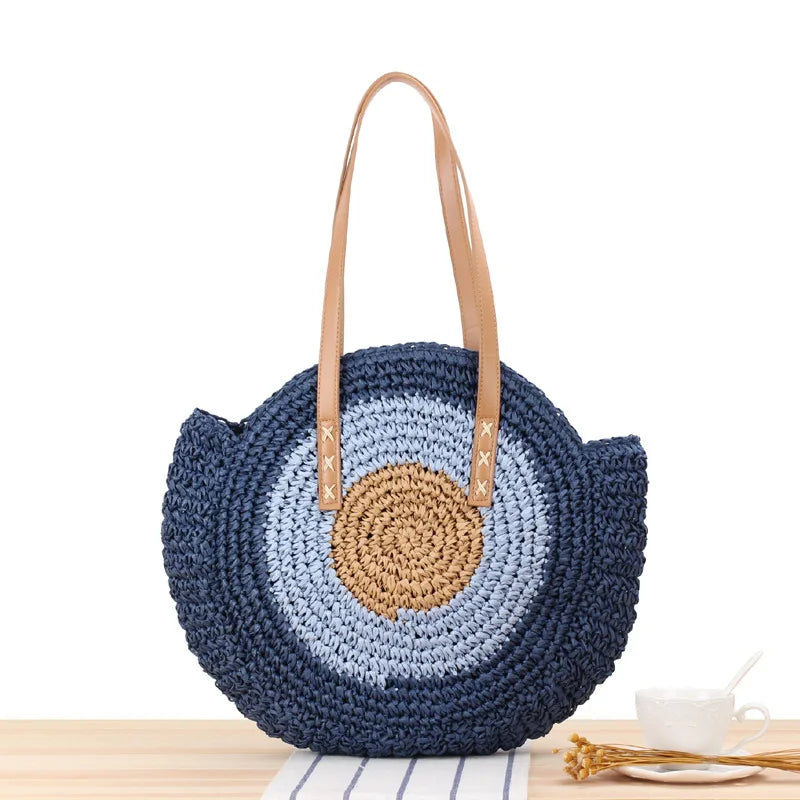 Round Straw Bags Women Shopping Bag Woven Circle Rattan Beach Handbags