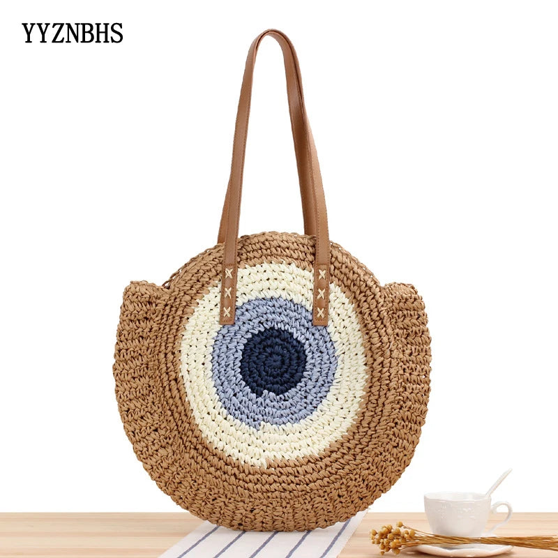 Round Straw Bags Women Shopping Bag Woven Circle Rattan Beach Handbags