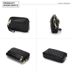 Cow Leather Shoulder Bag Women Long Purse Sling Bag Rhombus Pattern Cowhide