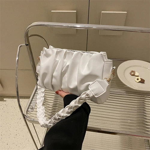 Ruched Shoulder Bag Crossbody Purse Solid Female Handbags Tote