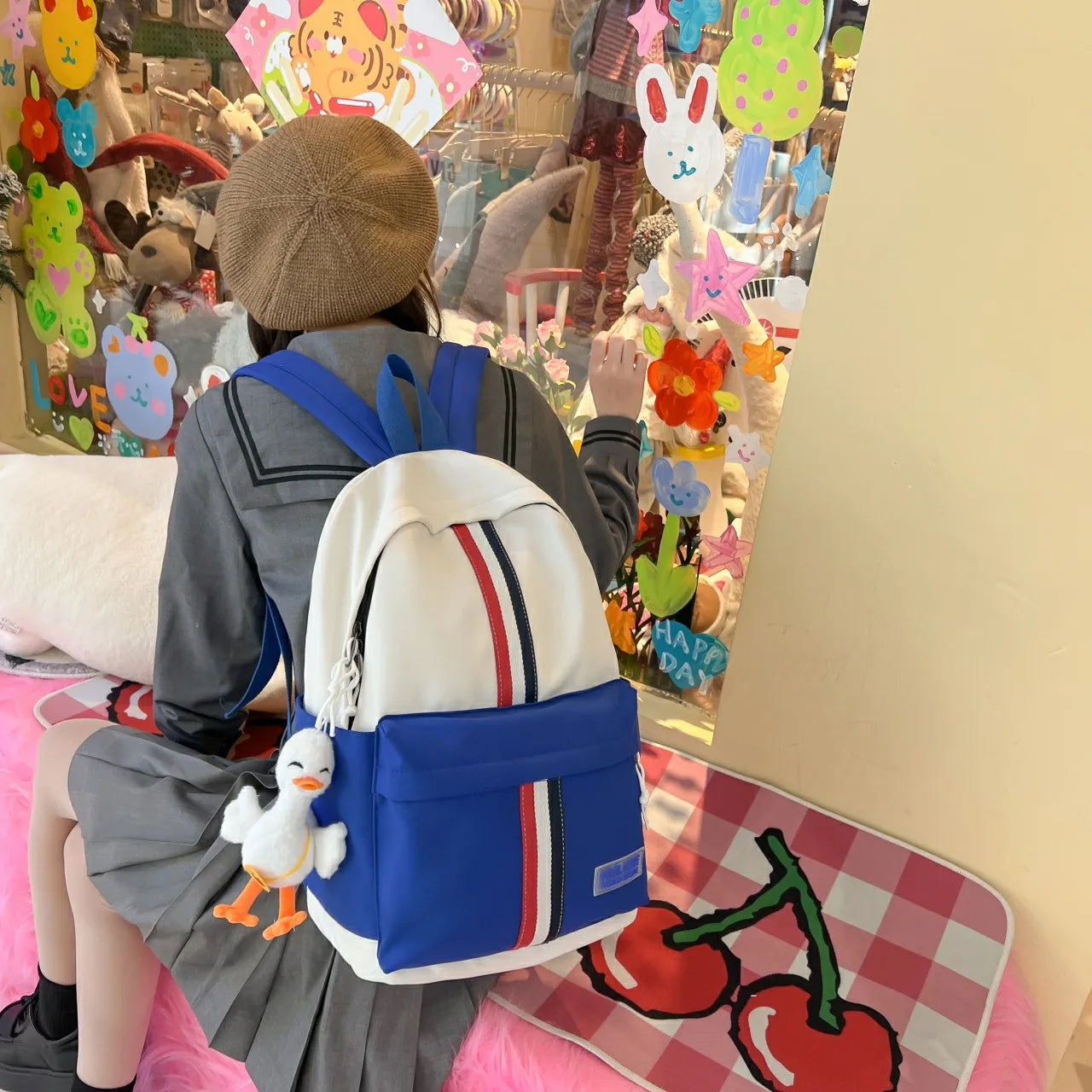 Girls School Bag Laptop Rucksack Shoulder Backpack Multi-Pocket Girls Solid