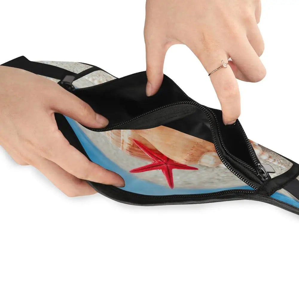 Waterproof Running Waist Bag Beach Pattern Pack Men Women Jogging Belt Bag