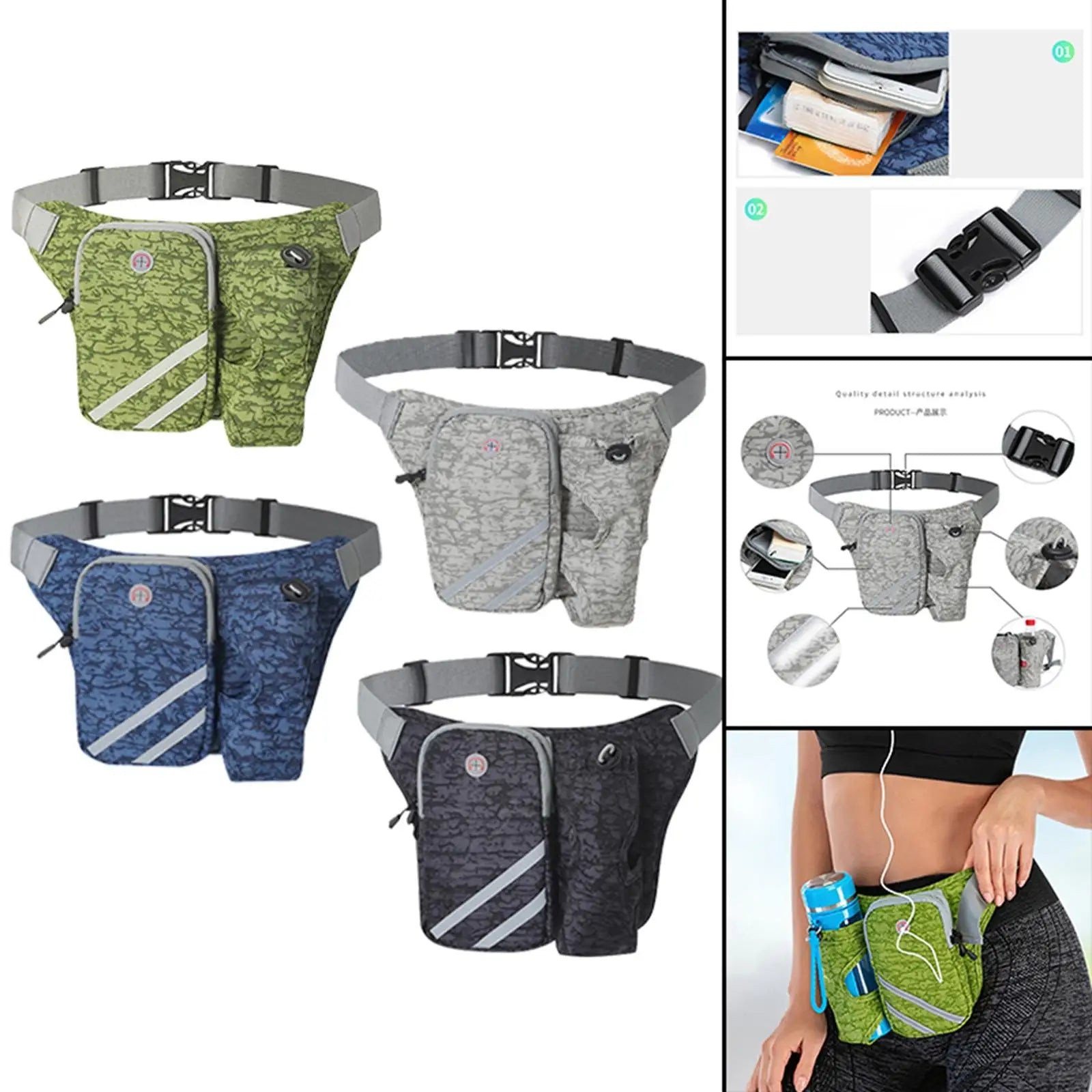 Running Waist Pack with Water Bottle Holder for Fitness