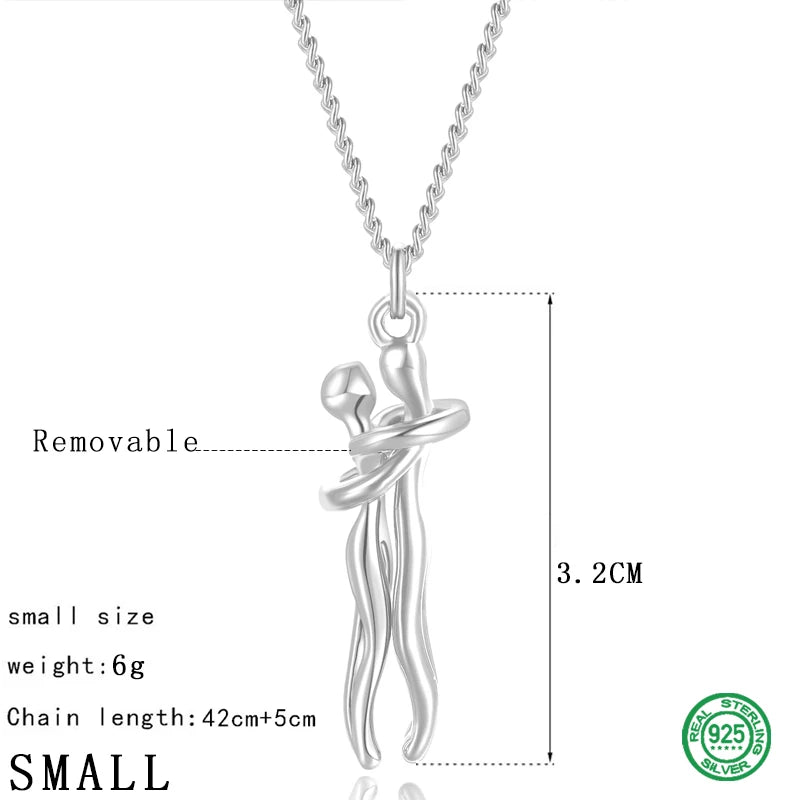 S925 Silver Women's Pearl Necklace Couple Hug Pendant Chain 2021