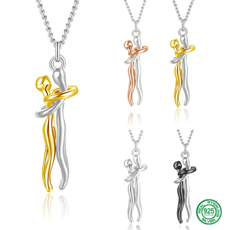 S925 Silver Women's Pearl Necklace Couple Hug Pendant Chain 2021