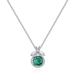 925 Silver 3CT Emerald Aquamarine Necklace Pendant