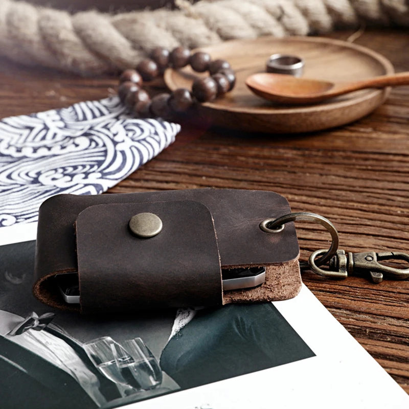 Men's Leather Car Key Wallet Holder Vintage Crazy Horse Cowhide Small Organizer