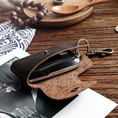Men's Leather Car Key Wallet Holder Vintage Crazy Horse Cowhide Small Organizer