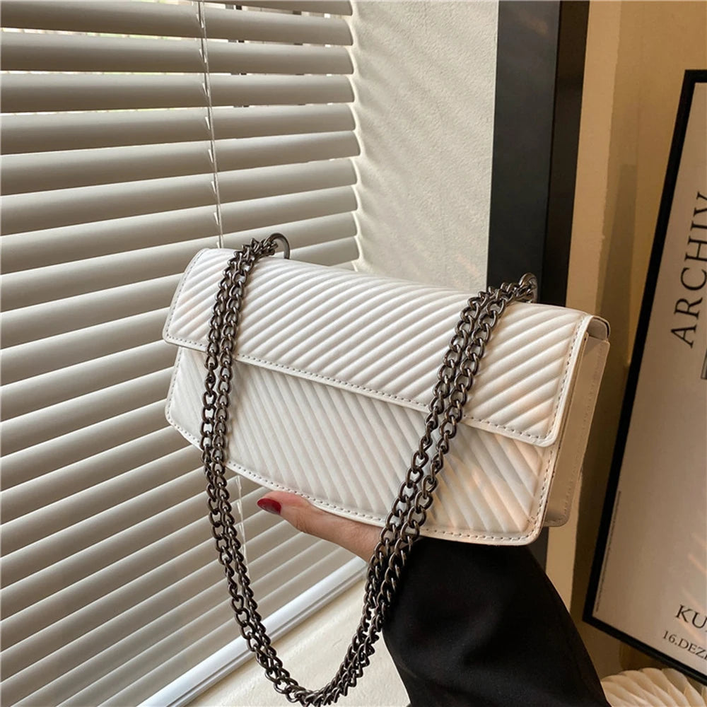 Striped Print Shoulder Handbags Female Travel Flap Small PU Leather Crossb