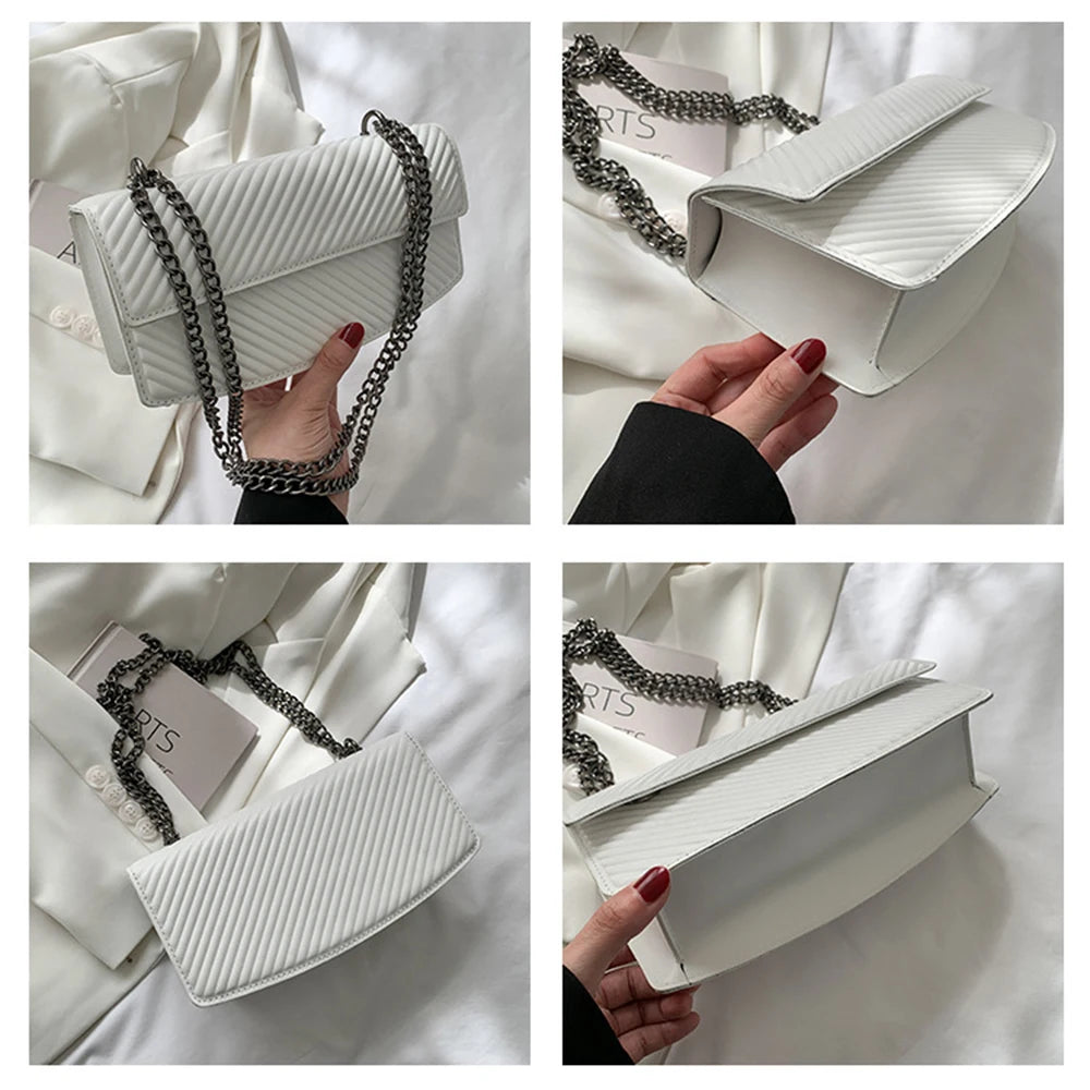 Striped Print Shoulder Handbags Female Travel Flap Small PU Leather Crossb