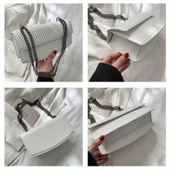 Striped Print Shoulder Handbags Female Travel Flap Small PU Leather Crossb