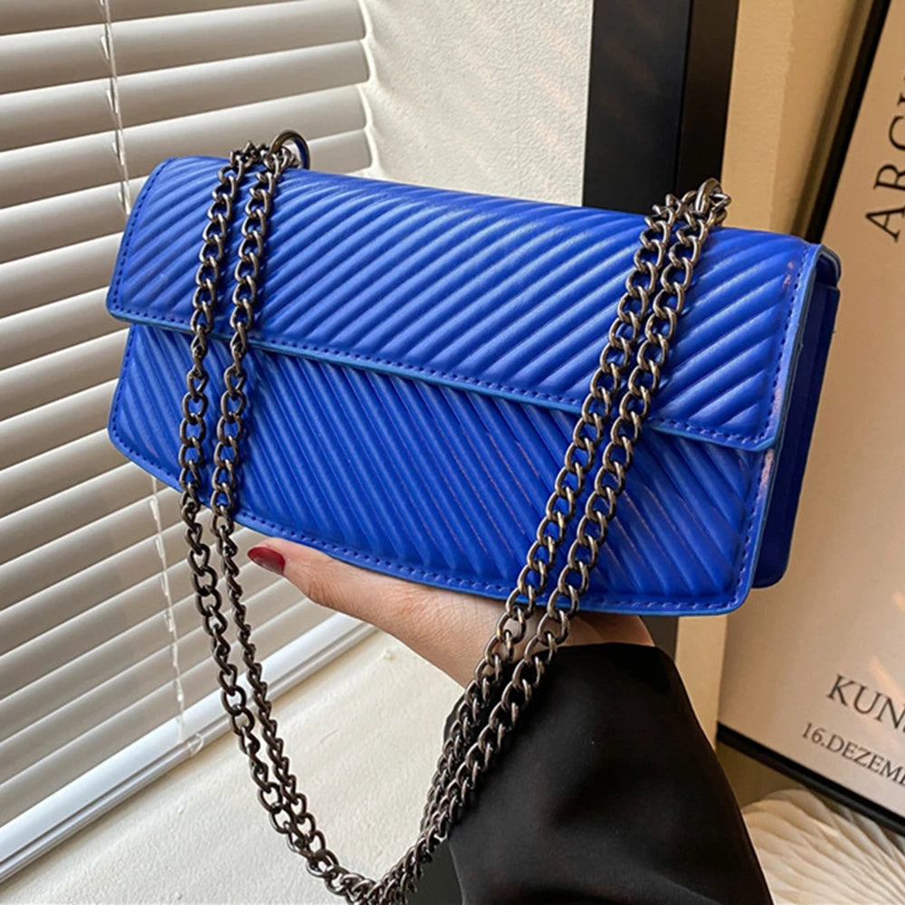 Striped Print Shoulder Handbags Female Travel Flap Small PU Leather Crossb