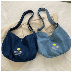 Denim Shoulder Bags for Women Solid Canvas Satchels Cotton Women Messenger Bags