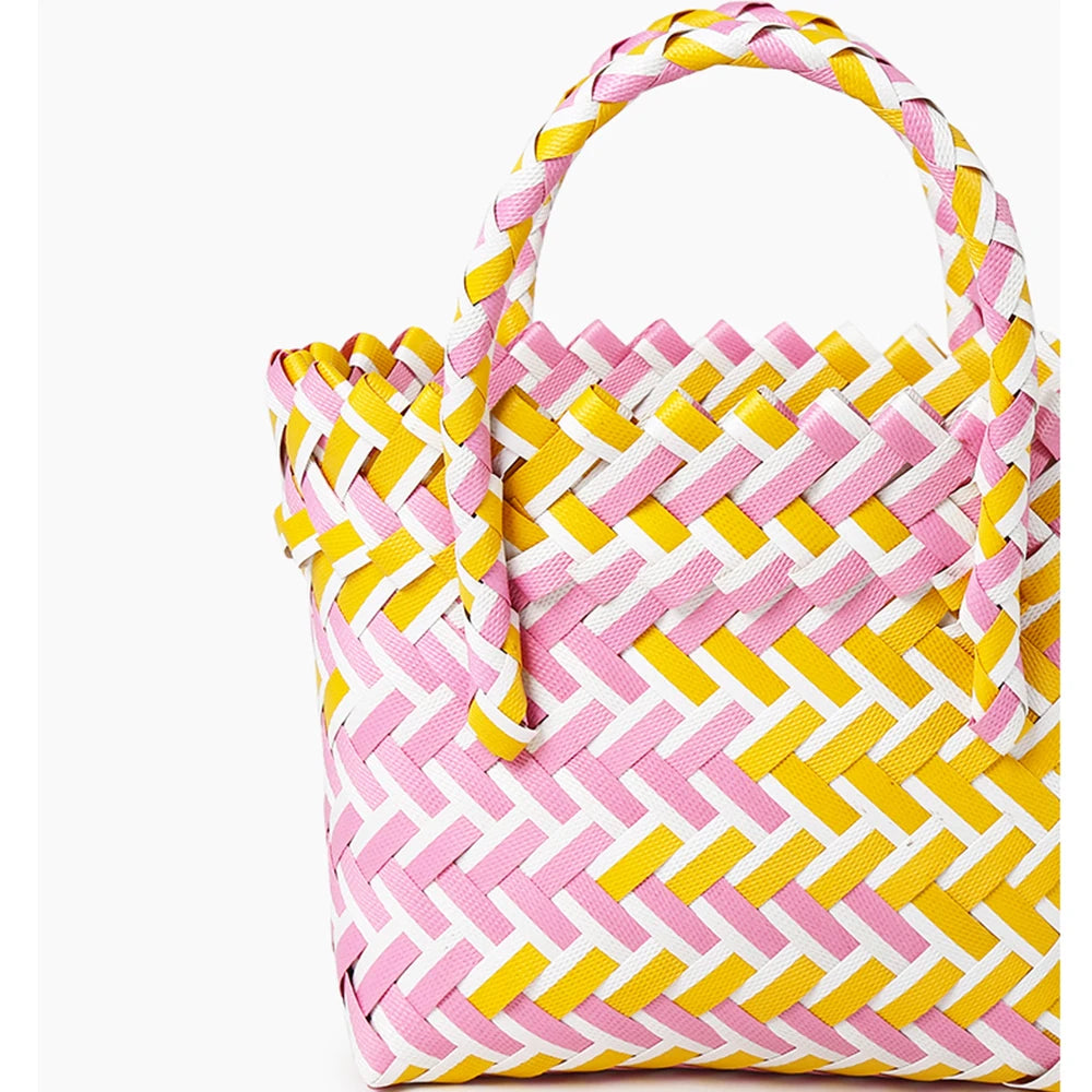 PVC Women Bucket Bag Canday Small Woven Handbag