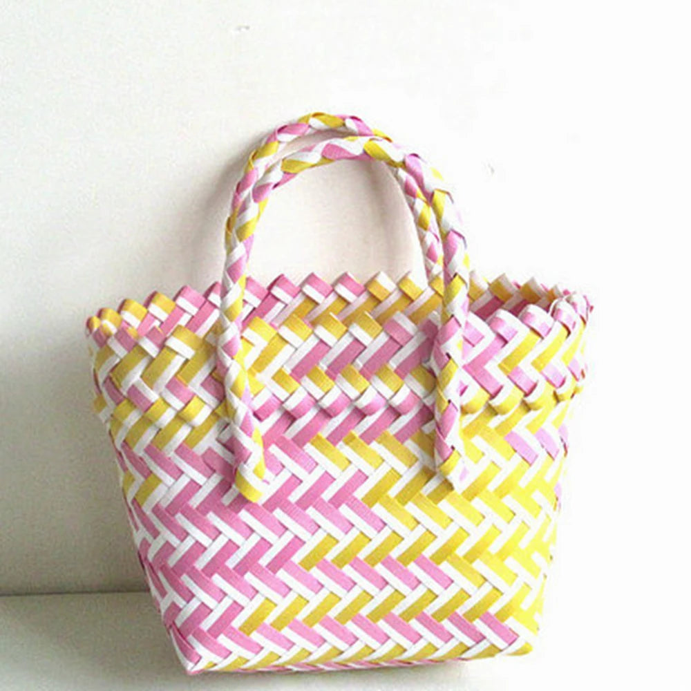 PVC Women Bucket Bag Canday Small Woven Handbag