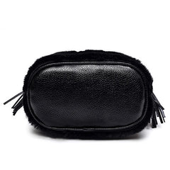 Leopard Fur Bucket Bag Women Handbag with Fur Ball