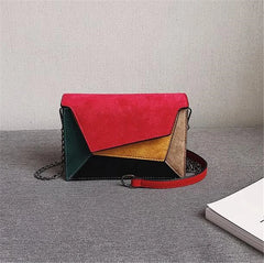 Retro Matte Patchwork Crossbody Bag with Chain Strap