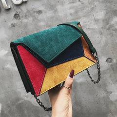 Retro Matte Patchwork Crossbody Bag with Chain Strap