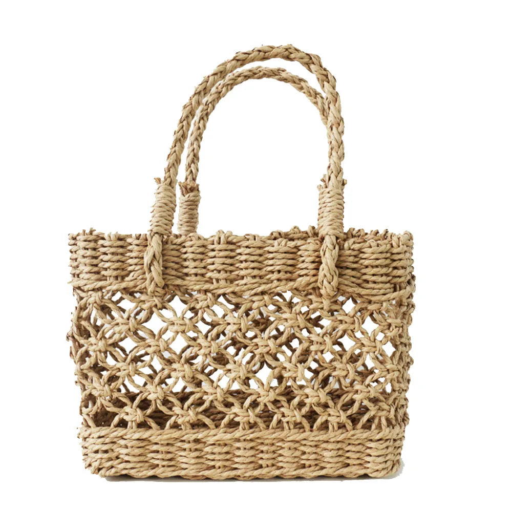 Women Hollow Out Beach Bag Straw Handbag Casual Shoulder Bolsa