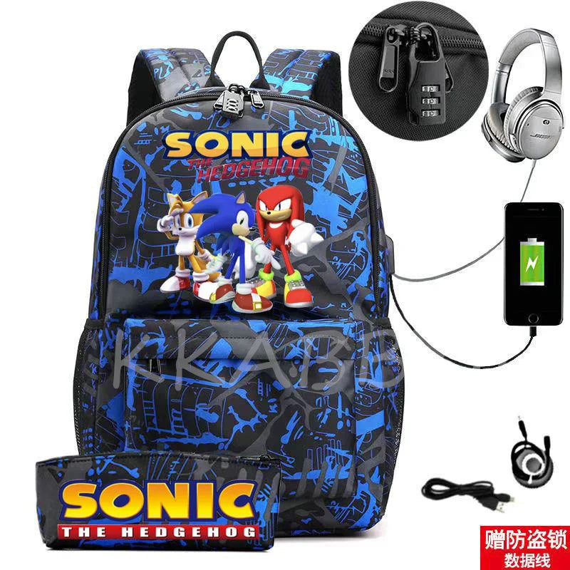 Men School Backpack for Teenage 2pcs USB School Bag Canvas Middle Junior High Co