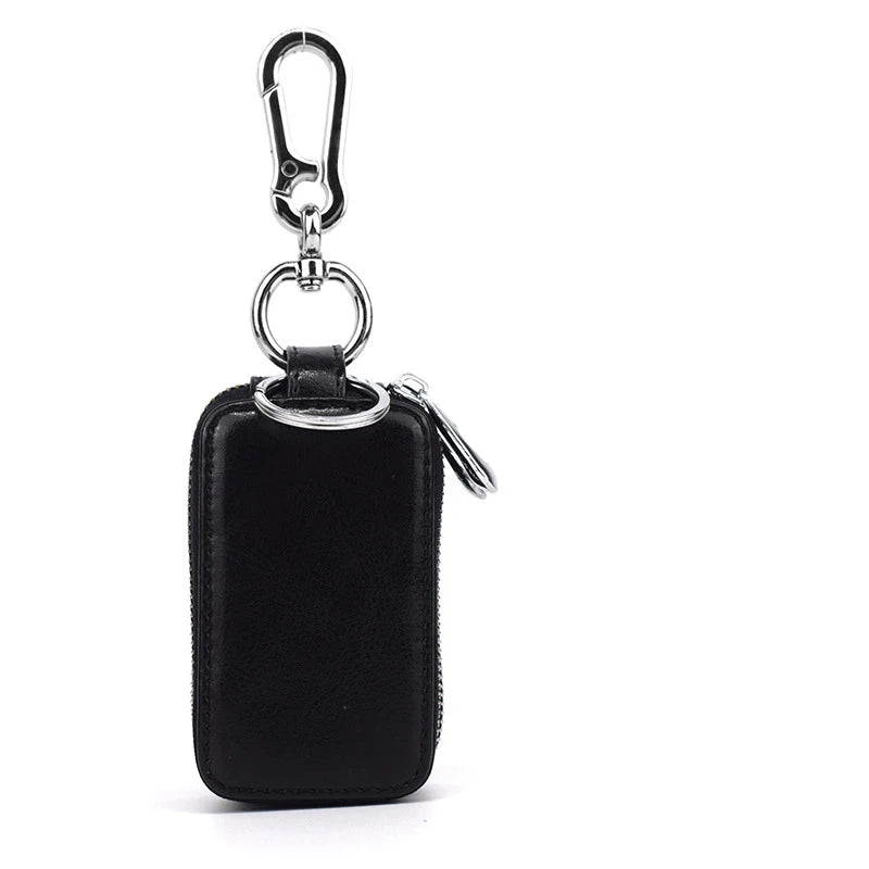 Leather Double Zipper Car Key Holder Organizer Pouch Keychain Holder