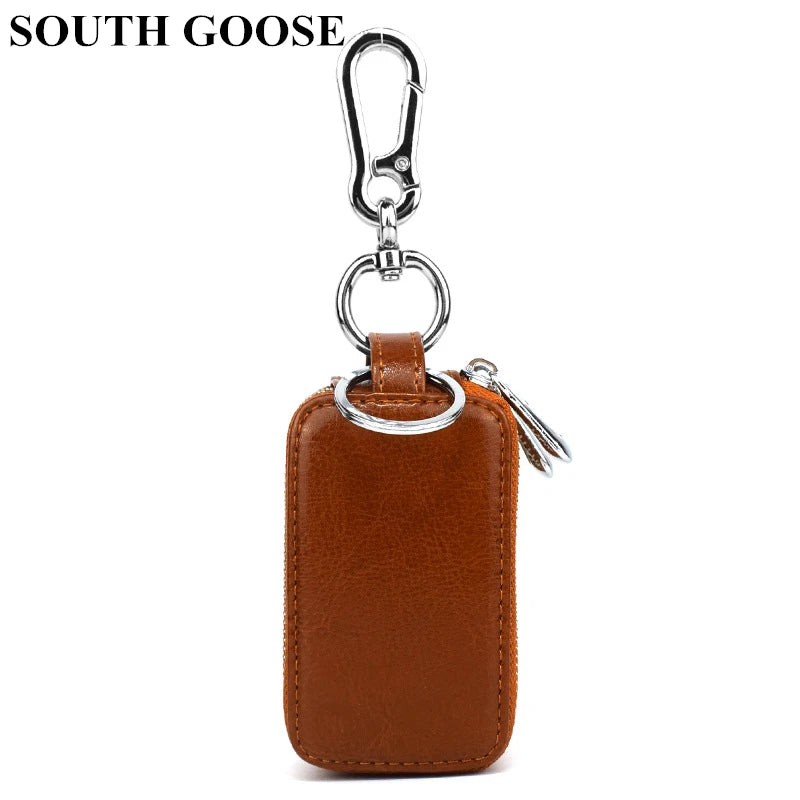 Leather Double Zipper Car Key Holder Organizer Pouch Keychain Holder