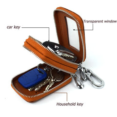 Leather Double Zipper Car Key Holder Organizer Pouch Keychain Holder