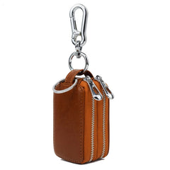 Leather Double Zipper Car Key Holder Organizer Pouch Keychain Holder