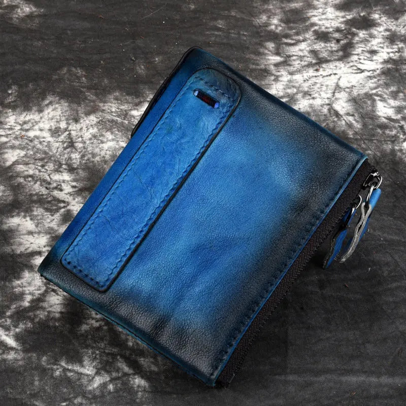 Vintage Cowhide Men Wallet Zipper Hasp Short Wallet