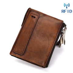Vintage Cowhide Men Wallet Zipper Hasp Short Wallet