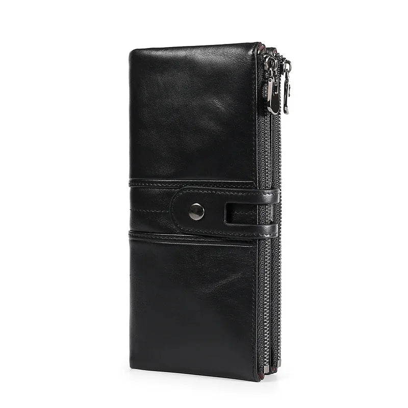 RFID Anti-Theft Cowhide Long Clutch Women Wallet with Phone Holder