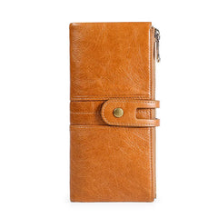 RFID Anti-Theft Cowhide Long Clutch Women Wallet with Phone Holder