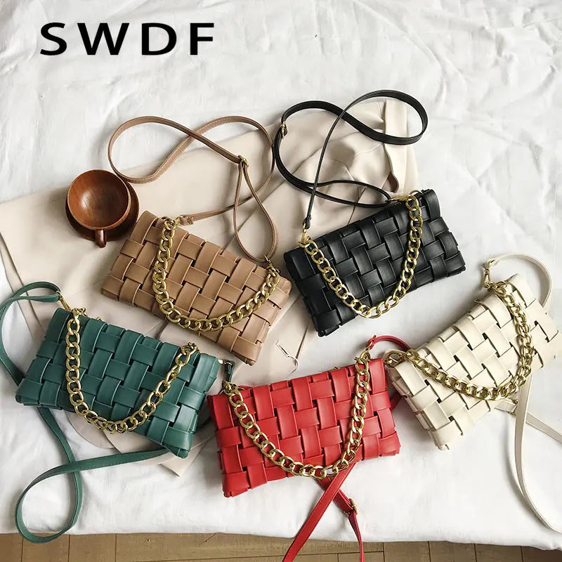 Women's Leather Shoulder Bag with Chain Strap