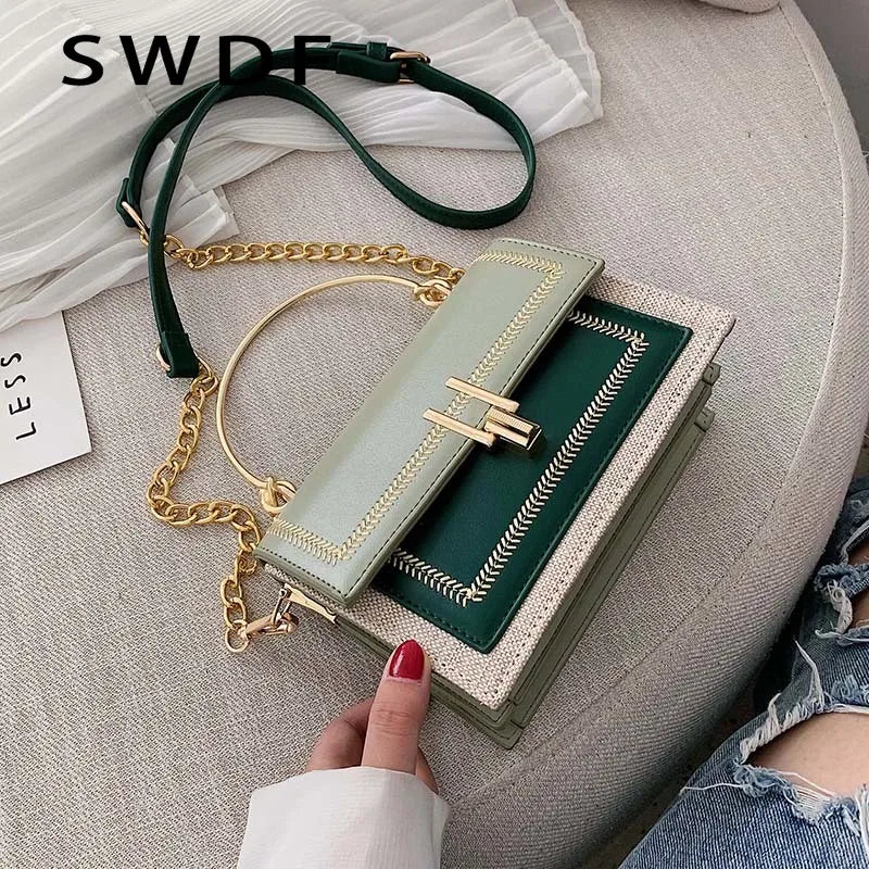 PU Leather Crossbody Bag Metal Handle Lady Tote Handbags
