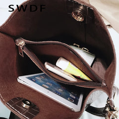 Crocodile Crossbody Bag PU Leather Bucket Bag Female Handbag