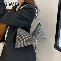 Diamonds Shoulder Bag Silver Evening Clutch Solid Small Flap Handbags