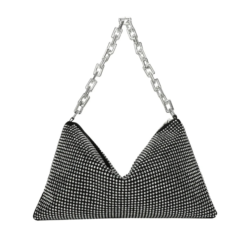 Diamonds Shoulder Bag Silver Evening Clutch Solid Small Flap Handbags