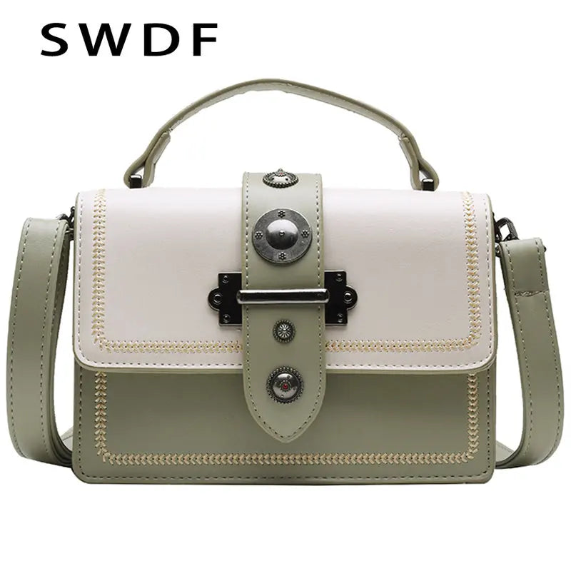 Women's Rivet Shoulder Messenger Bag High PU Leather Tote Bag