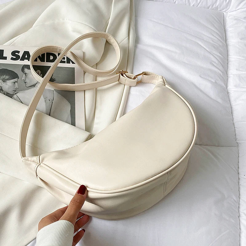 Half Moon Small Crossbody Bag Women Solid Handbag Winter Trends