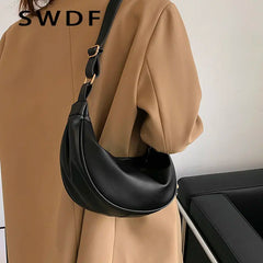 Half Moon Small Crossbody Bag Women Solid Handbag Winter Trends