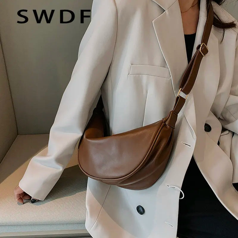 Half Moon Small Crossbody Bag Women Solid Handbag Winter Trends