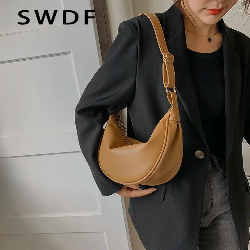 Half Moon Small Crossbody Bag Women Solid Handbag Winter Trends