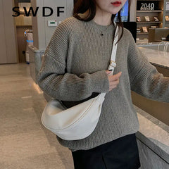 Half Moon Small Crossbody Bag Women Solid Handbag Winter Trends