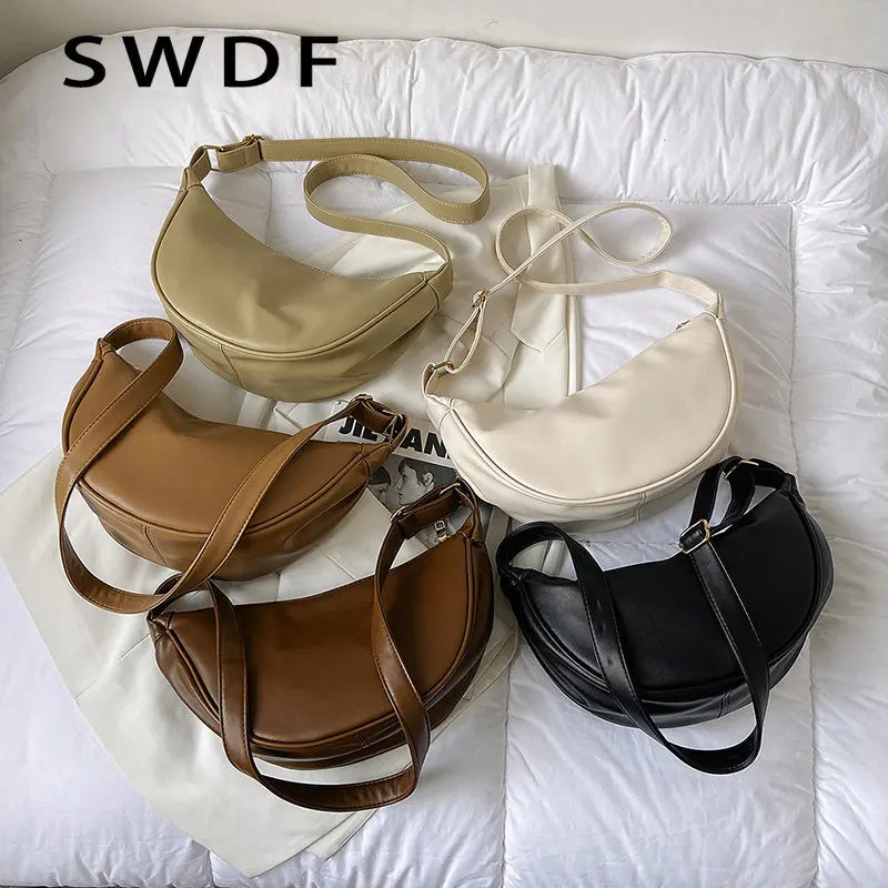 Half Moon Small Crossbody Bag Women Solid Handbag Winter Trends