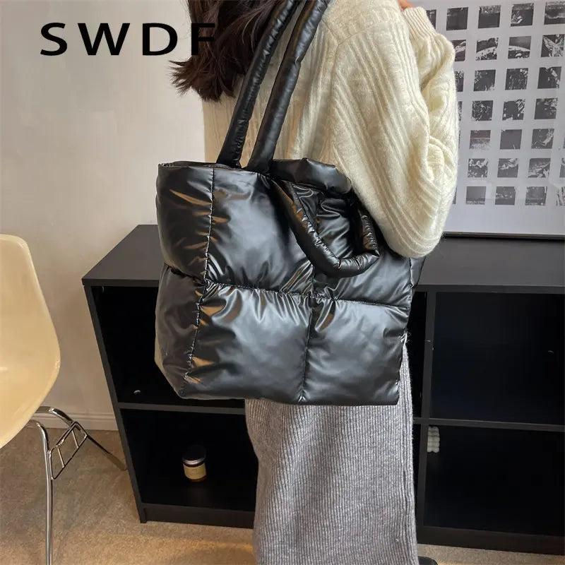 Quilted Shopper Shoulder Bag Padded Messenger Tote Bags