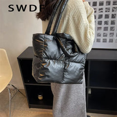 Quilted Shopper Shoulder Bag Padded Messenger Tote Bags
