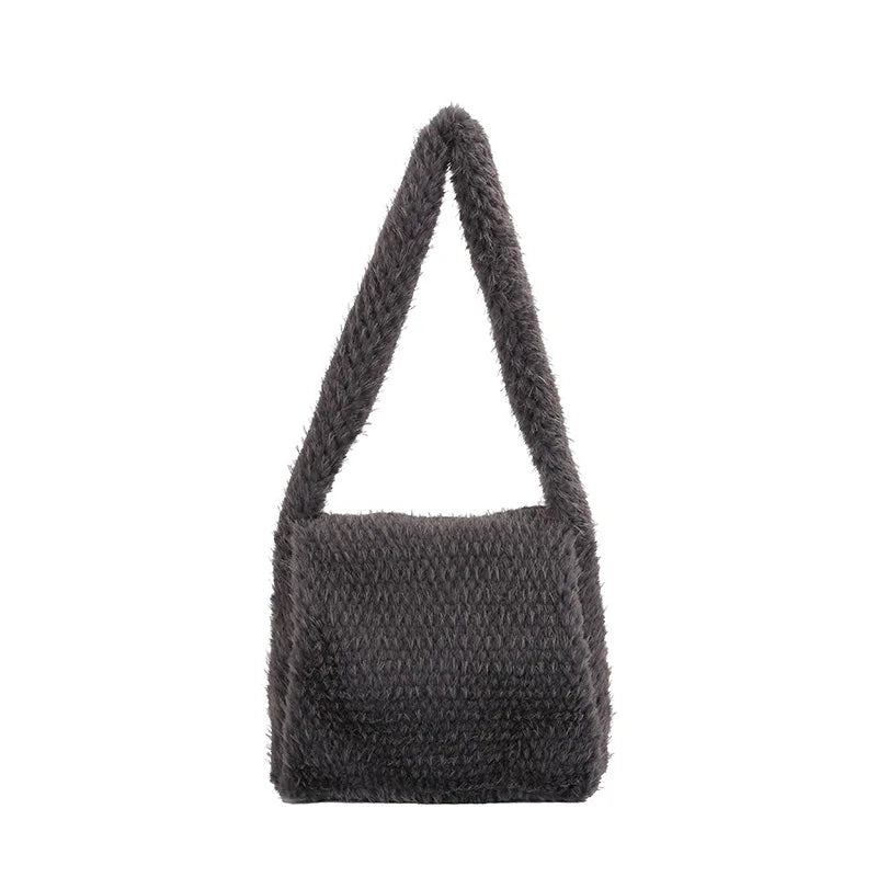 Woman Plush Shoulder Bags Winter Shopping Armpit Bag